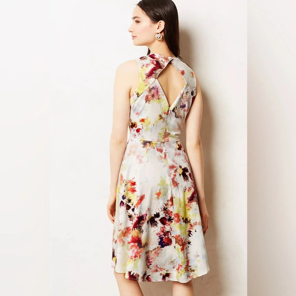 Anthropologie Hunter Bell NYC Kukka Digital Fit & Flare Dress Watercolor Size 6P - Picture 2 of 9